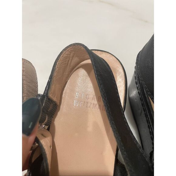 Stuart Weitzman Platform Black Leather Sandals Size 6.5 - Picture 3 of 7